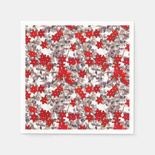 Rote Blume und silbergraue Blätter Serviette (Vorderseite)