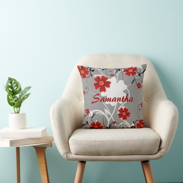 Rote Blume und Silhouette Kissen (Stuhl )