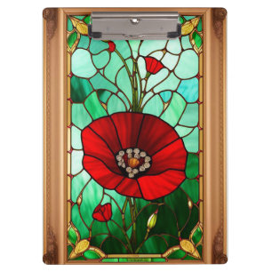 Rote Blume Vivid Gestaltete Glaskunst Klemmbrett