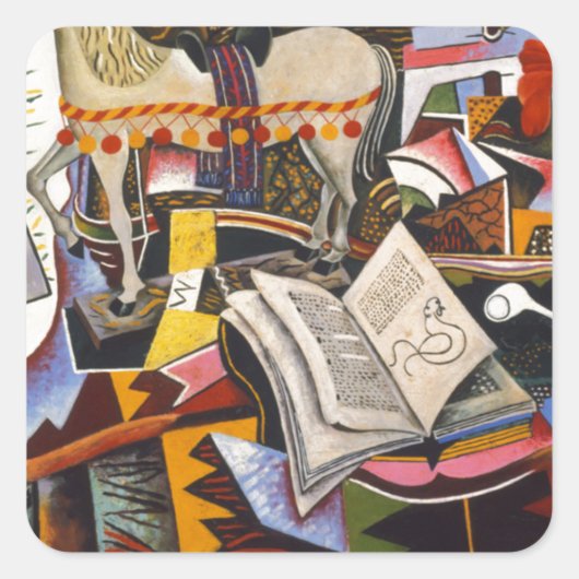 Rote Blume von Joan Miro Quadratischer Aufkleber (Vorderseite)