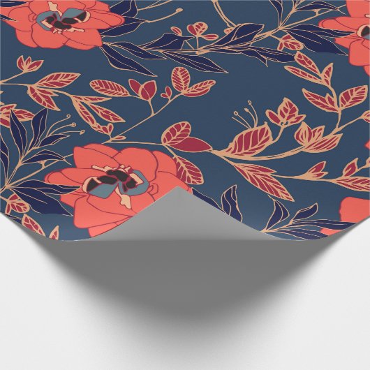 Rote Blume von Rose und Pfennig mit Blätter und p Geschenkpapier (Ecke)