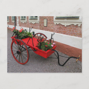 Rote Blume-Wagen auf Postkarte