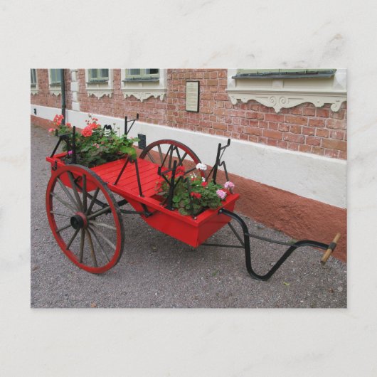 Rote Blume-Wagen auf Postkarte (Vorderseite)