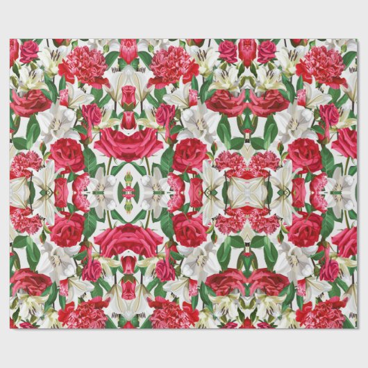 Rote Blume Wasserfarben Gartenmuster Geschenkpapier (Flach)