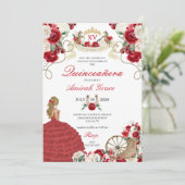 Rote Blume Western Cowgirl Quinceañera Einladung (Stehend Vorderseite)
