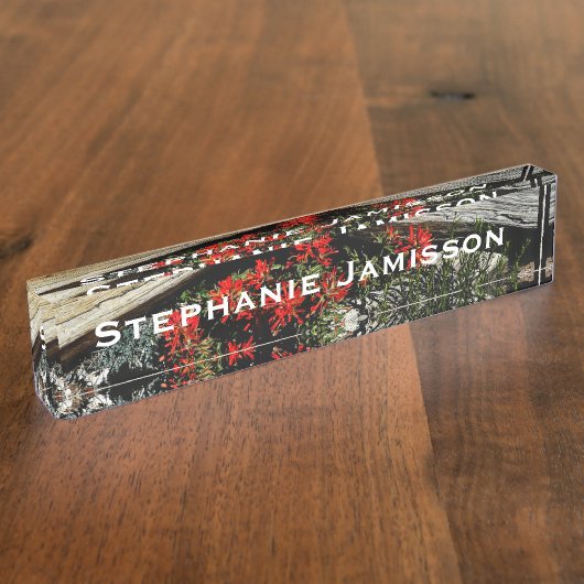 Rote Blume, Wildblumen und Holz, Name, Acryl Namensplakette (Seite)