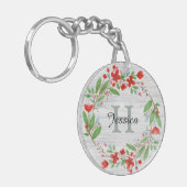 Rote Blume Wreath Rustikale Personalisiert Schlüsselanhänger (Vorderseite links)