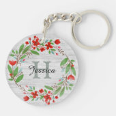 Rote Blume Wreath Rustikale Personalisiert Schlüsselanhänger (Rückseite)