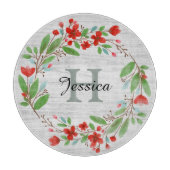 Rote Blume Wreath Rustikale Personalisiert Schneidebrett (Vorderseite)