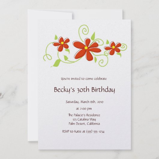 Rote Blume zum Geburtstag Einladung (Vorderseite)