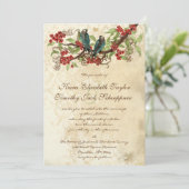 Rote Blume Zweigstelle Vintage Vögel Hochzeitsfeie Einladung (Stehend Vorderseite)