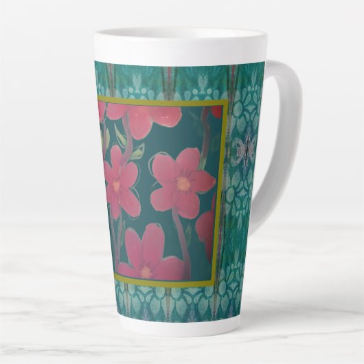 Rote Blumen auf Aqua Milchtasse (Rechte Ecke)