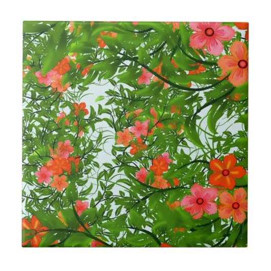 Rote Blumen auf Grün Fliese (Vorderseite)