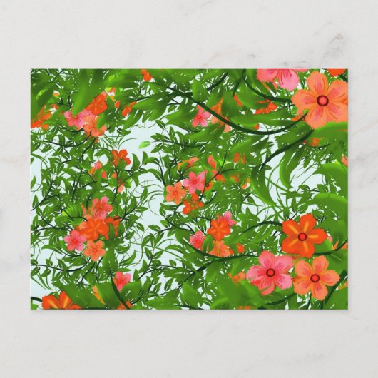 Rote Blumen auf Grün Postkarte (Vorderseite)