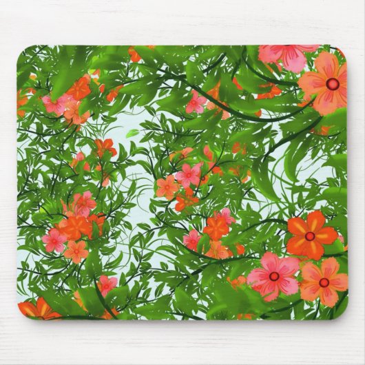 Rote Blumen auf grüner Kunst Mousepad (Vorne)