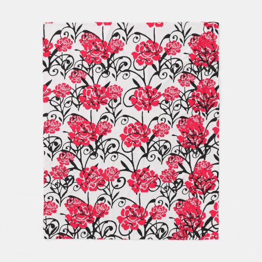 Rote Blumen-Blumenillustrationsmuster-Design Fleecedecke (Vorderseite)