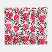 Rote Blumen-Blumenillustrationsmuster-Design Fleecedecke (Vorderseite (Horizontal))