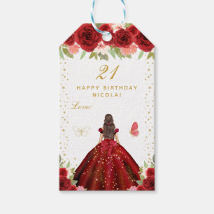 Rote Blumen Braunhaariges Mädchen Alles Gute zum G Geschenkanhänger