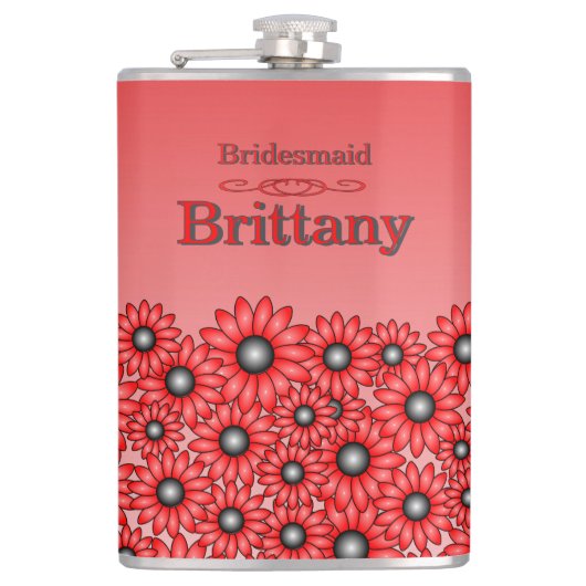 Rote Blumen Brautjungfer Flasche Flachmann (Vorderseite)