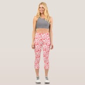 Rote Blumen Capri Leggings (Vorderseite)