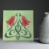 Rote Blumen Dekoration Jugendstil Art Deco Fliese