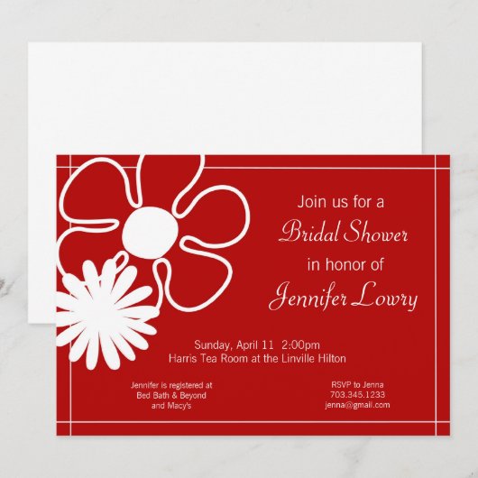 Rote Blumen-Einladung für Braut-, Baby oder Einladung (Vorne/Hinten)