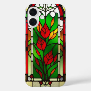 Rote Blumen Elegante Glasmalerei iPhone 16 Hülle