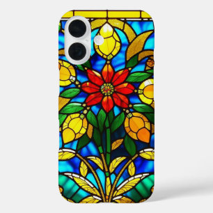 Rote Blumen Elegante Glasmalerei iPhone 16 Hülle