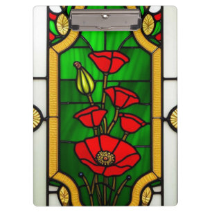 Rote Blumen Elegante Glasmalerei Klemmbrett