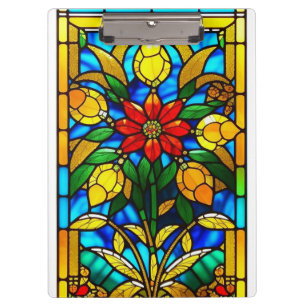 Rote Blumen Elegante Glasmalerei Klemmbrett