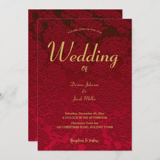 Rote Blumen Elegante Moderne Hochzeit Einladung (Vorne/Hinten)