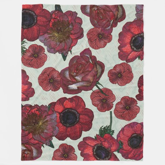 Rote Blumen Fleece-Decke, groß Fleecedecke (Vorderseite)