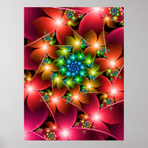 Rote Blumen Fraktal Poster