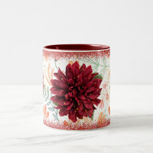Rote Blumen Glitter-Tasse, Florale Sparkle-Ästheti Zweifarbige Tasse