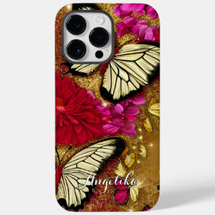Rote Blumen Gold Glitzert Schmetterlinge Benutzern Case-Mate iPhone 14 Pro Max Hülle