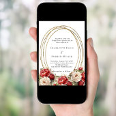 Rote Blumen Goldrahmen Hochzeit Einladung