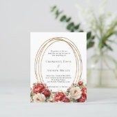 Rote Blumen Goldrahmen Hochzeitseinladung (Stehend Vorderseite)