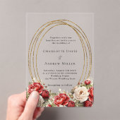 Rote Blumen Goldrahmen klare Hochzeit Acryleinladungen (Insitu (Handheld))