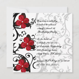 Rote Blumen Gothic Sweet 16 Geburtstagseinladungen Einladung