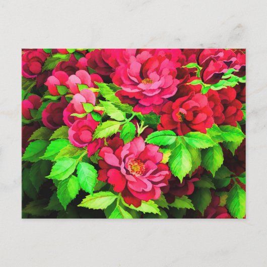 Rote Blumen Grüne Blätter Malerei Postkarte (Vorderseite)