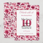 Rote Blumen Herzen Geburtstag Einladung (Vorne/Hinten)