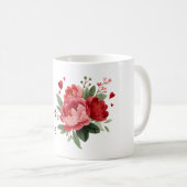 Rote Blumen Herzen Valentinstag Kaffeetasse (VorderseiteRechts)
