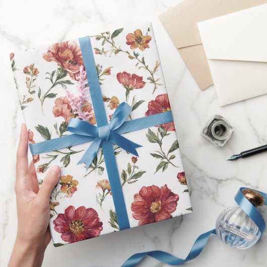Rote Blumen Hochzeit Geschenkpapier (Schenken)