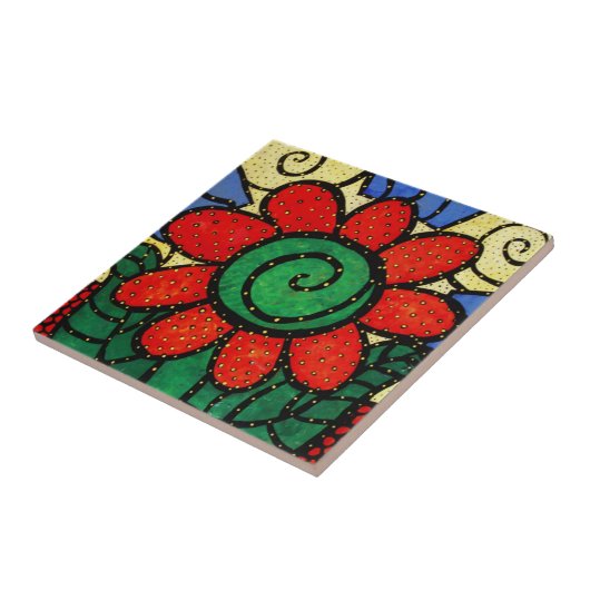 Rote Blumen-Keramik-Fliese Fliese (Seite)