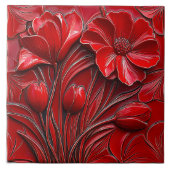 Rote Blumen Keramikfliese (Vorderseite)
