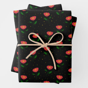 Rote Blumen Klatschmohn Geschenkpapier Set