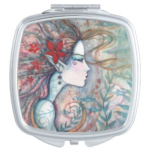 Rote Blumen-Meerjungfrau-Fantasie-Kunst Taschenspiegel