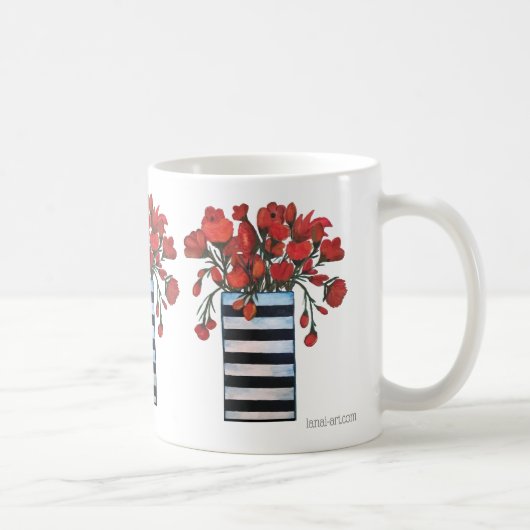Rote Blumen mit gestreifter Vasen-feiner Kunst Kaffeetasse (Rechts)