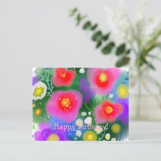 Rote Blumen Postkarte (Stehend Vorderseite)