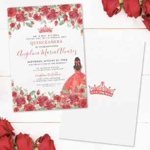 Rote Blumen Quinceanera Einladung